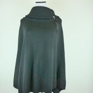 Theory black wool cowl poncho sweater M
